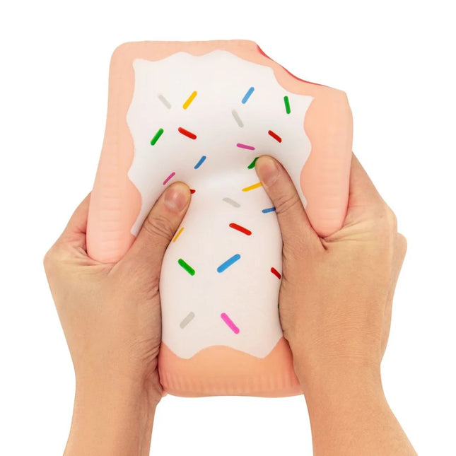 The Big Squij Poptart sensory squishy fidget toy being squeezed by hands
