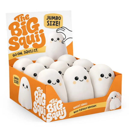 The Big Squij Ghost Slow-Rise Squishy Toy display with white ghost-shaped squishies
