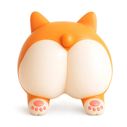 Orange cat shaped figure with a white belly rounded paws and pointed ears