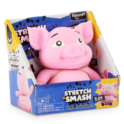 Stretch 'N Smash Pig sensory fidget toy in packaging, designed to stretch and smash for stress relief and play.