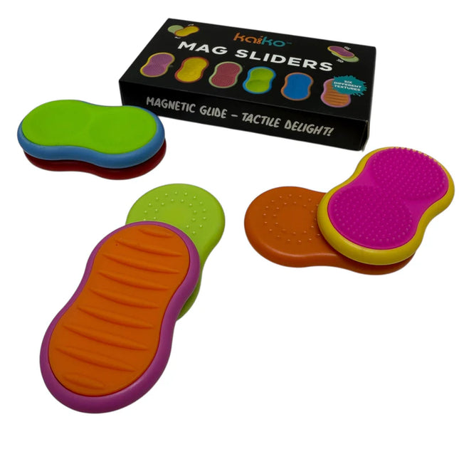 Mag Sliders - Six Interchangeable Magnetic Textured Pad Fidgets in bright colors for sensory and educational use