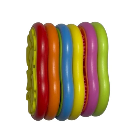 Mag Sliders - Six Interchangeable Magnetic Textured Pad Fidgets in red, orange, blue, yellow, pink, and green colors.