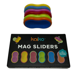 Mag Sliders - Six Interchangeable Magnetic Textured Pad Fidgets in colorful, tactile designs for sensory and educational use.