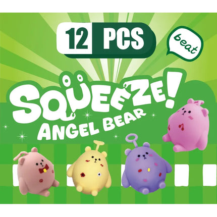 Squeeze Angel Bear, Squishy Fidget Toys featuring colorful angel bear squishies, 12 pieces