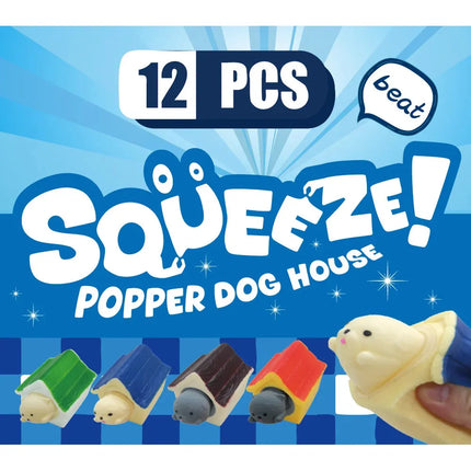 12 piece Squeeze Popper Dog House , Squishy Fidget Toys in assorted colors