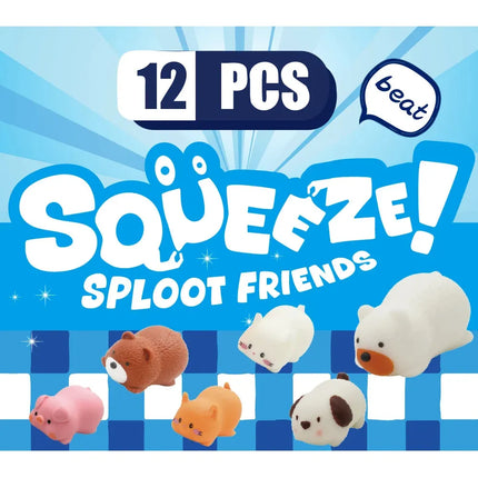 Squeeze Sploot Friends, Squishy Fidget Toys featuring 12 cute animal squishies in assorted colors