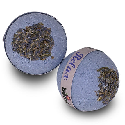Relax Bedtime Lavender Body Soak Bomb Set of 6 with dried lavender buds for calming sensory bath experience.