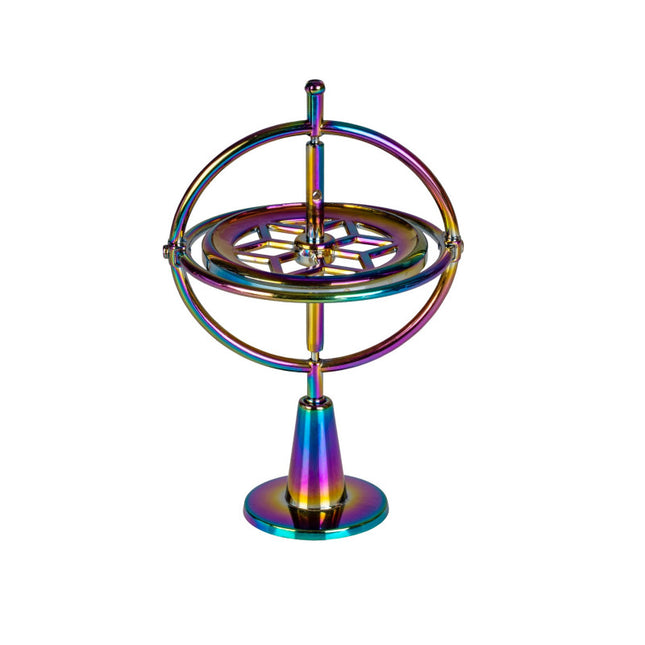 Gravity-Defying Gyro Spinner in iridescent metal finish, designed to calm, connect and support sensory needs.