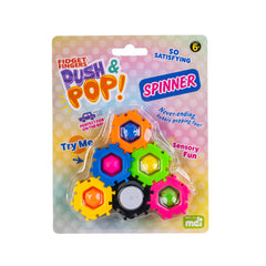 Push and Pop Range Spinner sensory fidget toy with colorful bubble pop buttons for calming and sensory fun.