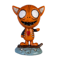 Skygor Boogily Heads Figurine, orange cat-like character with large eyes standing on a blue base, playful design