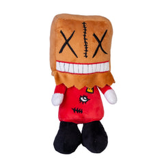 Paperbag Boogily Heads Plush with stitched eyes and wide grin in red outfit, helping families thrive with calm support.