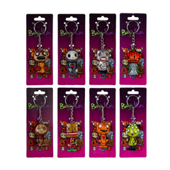 Boogily Heads Keychains set with colorful, quirky character designs on purple backing card, helping families thrive.