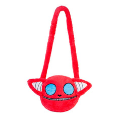 Pink Skellbo Gooli Bag soft plush with bright blue eyes and red strap, helping families thrive with calm support.