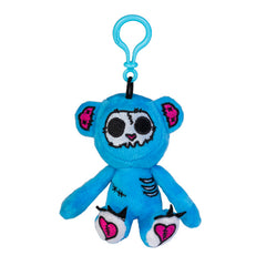 Gus Fink Blue Stitch Bear Keychain Plush with blue clip, decorative stitches, and heart details on feet and ears