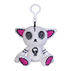 Gus Fink Hypnocat Keychain Plush in white with pink ears and black spiral eyes, designed as a sensory fidget toy.