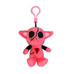 Gus Fink Kitix Keychain Plush pink stitched character with broken heart design and a pink clip for attaching