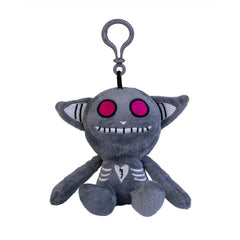 Gus Fink Skellbo Keychain Plush in gray with pink eyes, soft texture, and skeleton design, ideal sensory fidget toy.