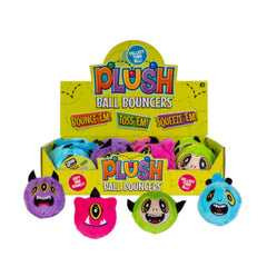 Colorful Monster Plush Bouncing Ball soft sensory toys with cute faces, ideal for fidgeting and squeezing stress relief.