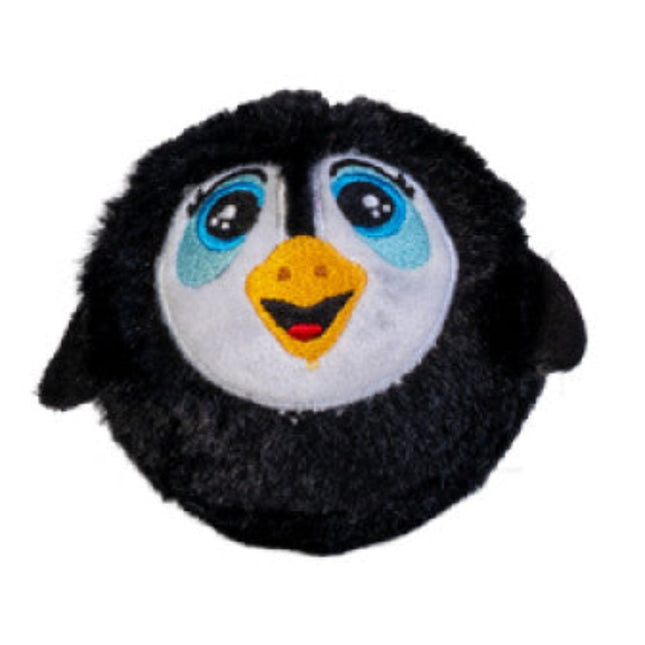 Sea Animal Plush Bouncing Ball featuring a soft black and white penguin design with blue eyes and a yellow beak.