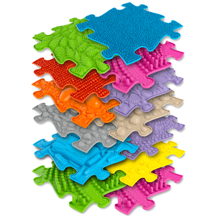 Large 2 Tactile Sensory floor mats set with colorful textured puzzle pieces for sensory play and development.