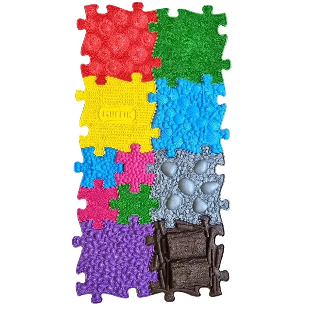 Large 1 Waterproof tactile floor mat set with colorful textured puzzle pieces