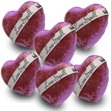 Love Spell Bubble Bath Bomb with a Little Shimmer Set of 6 heart-shaped bath bombs with shimmering texture