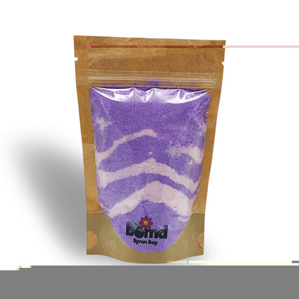 Love Spell Fizzy Bath Dust & Creamy Bubble Bath Bomb Set of 2 in resealable pouch with purple and white swirls
