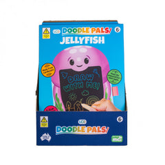 Jellyfish Doodle Pals sensory drawing toy in bright packaging with a child’s hand sketching on the screen