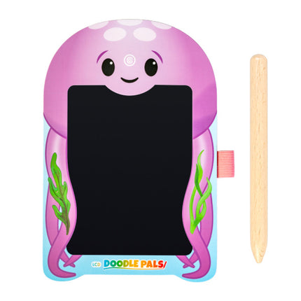 Jellyfish Doodle Pals LCD drawing board with wooden stylus, designed for sensory play and creativity.