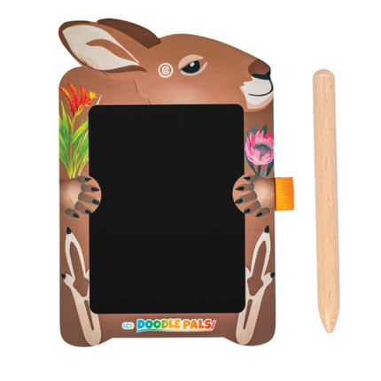 Kangaroo Doodle Pals LCD drawing board with wooden stylus featuring a kangaroo design and floral accents
