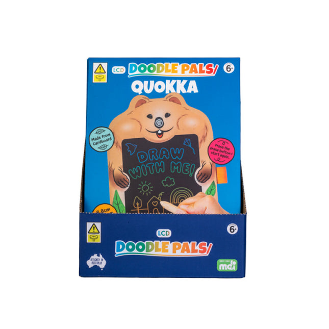 Quokka Doodle Pals sensory educational toy packaging featuring a quokka character with a draw-on LCD screen.