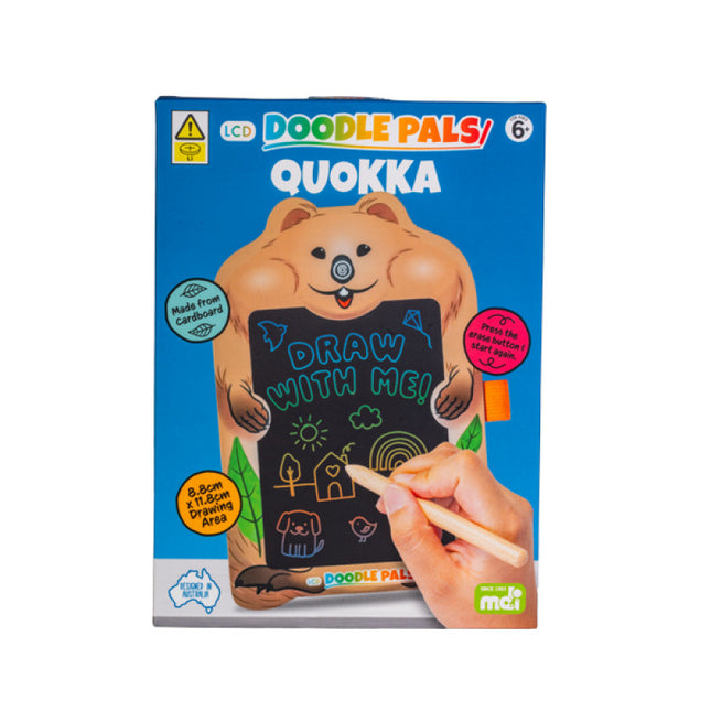 Quokka Doodle Pals sensory drawing toy with LCD screen and wooden stylus for creative play and learning.