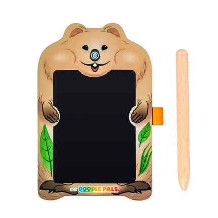 Quokka Doodle Pals LCD drawing board shaped like a quokka with a wooden stylus for sensory play and creativity