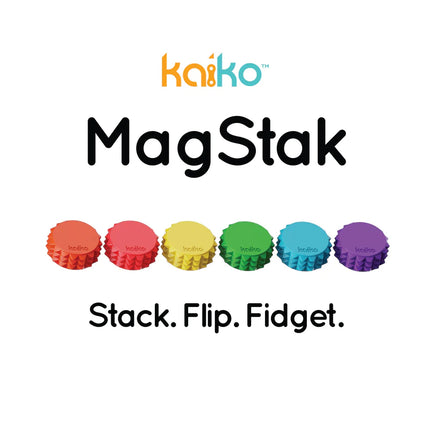 MagStak Core - Textured sensory fidget set with six colorful textured pieces for stacking and flipping play.