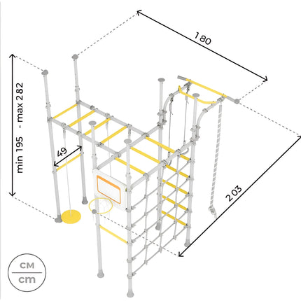 Monkey Bars Jungle Gym Bundle - No Drill with climbing nets, basketball hoop, and rope, designed to help families thrive.