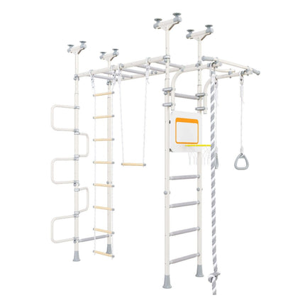 Ninja Home Play Set - No Drill featuring climbing ladders, rope, swing, and basketball hoop for active indoor play