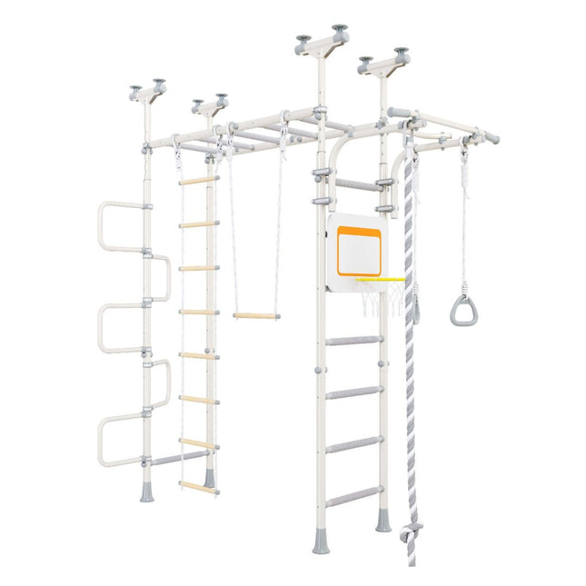 Ninja Home Play Set - No Drill featuring climbing ladders, rope, swing, and basketball hoop for active indoor play