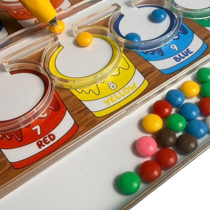 Colour & Number Maze Magnetic Pad - Magnetic Colour Sorting Maze showing close-up of colorful magnetic beads being placed into matching color and number slots for learning.
