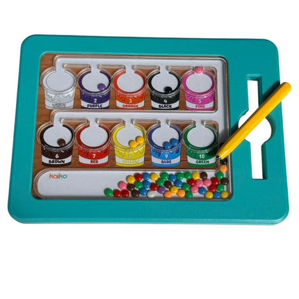 Colour & Number Maze Magnetic Pad - Magnetic Colour Sorting Maze with numbered paint pots and colorful magnetic balls for sorting and learning activities.