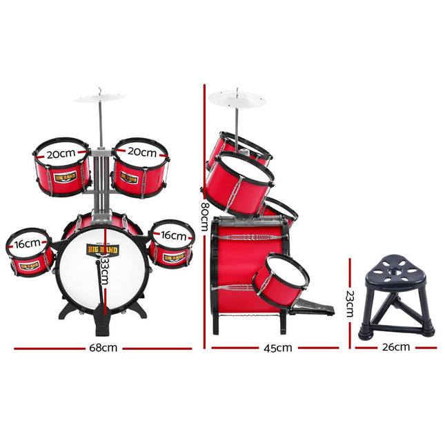Keezi Kids 7 Drum Set Junior Drums Kit Musical Play Toys Childrens Mini Big Band Dropshipzone