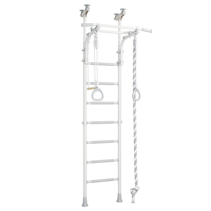 Sensory Swedish Climbing Frame - No Drill in white with rope and rings for indoor sensory play and motor skills development