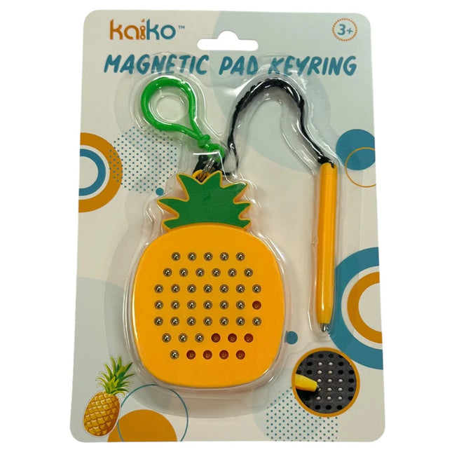 Pineapple Magnetic Pad Keyring with attached stylus pen, designed for sensory play and fine motor skill development, suitable for ages 3 and up.