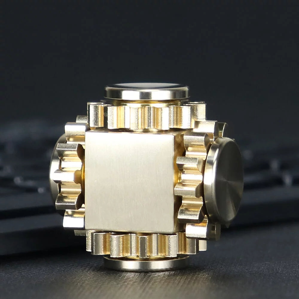Pure Brass Cube Gear Fidget Spinner Linkage Metal Fidget - Sensory Circle