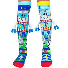Robot Socks with colorful robot design and playful details, helping families thrive with tools to calm, connect and support.