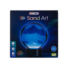 Blue LED Sand Art glowing with calming blue light, designed to help families thrive and support sensory needs.