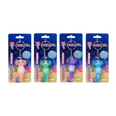 Axolotl Keychain in pink, green, purple, and blue, designed to calm, connect, and support families.