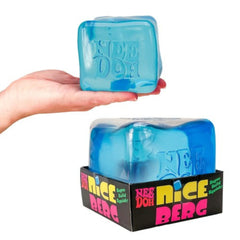 Schylling – Niceberg Nee Doh blue squishy sensory fidget toy held on hand and in box for stress relief