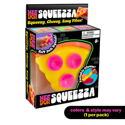 Schylling - Squeezza Pizza NeeDoh pizza-shaped squishy fidget toy in colorful packaging