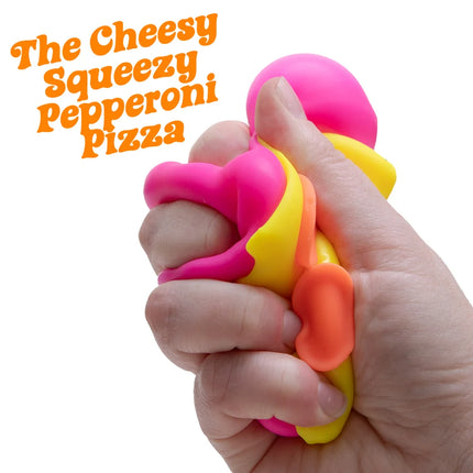 Schylling - Squeezza Pizza NeeDoh colorful squishy fidget toy squeezed in a hand