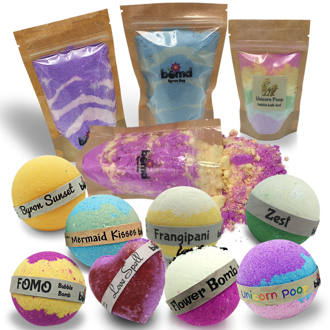 The Big Bubble Bath - Fizzy Dust and Bubble Bomb Set with colorful bath bombs and sensory fizz powders helping families thrive.